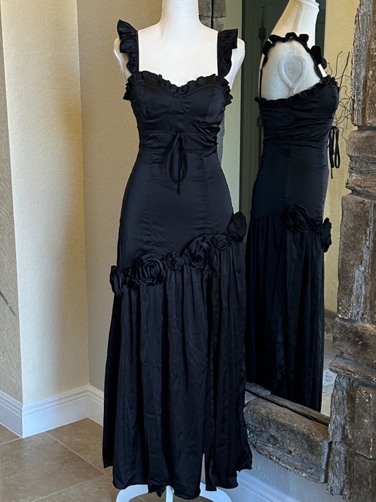 SHEIN Dresses & Skirts - Whimsigoth/ Gothic Black Satin Maxi Dress, Size S
